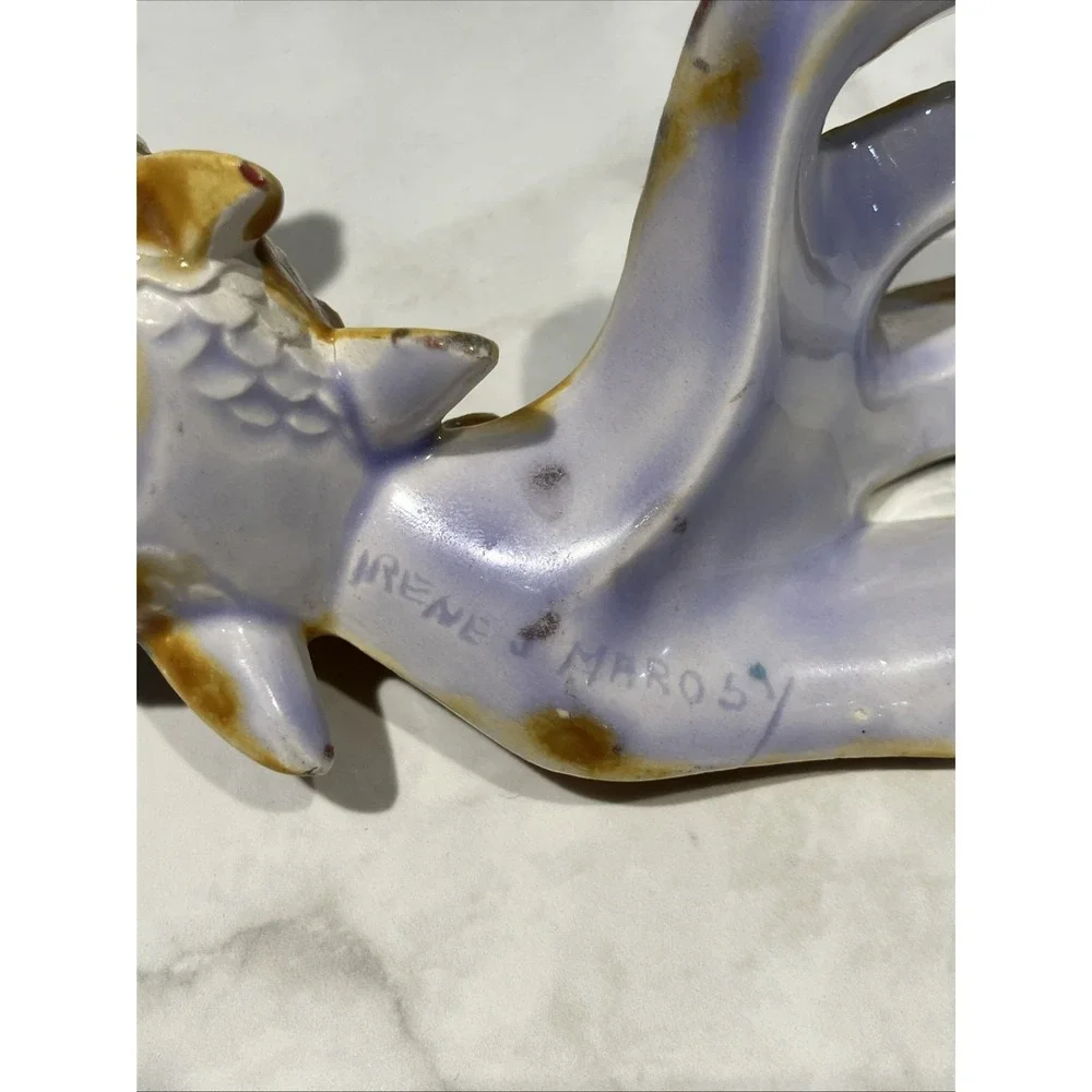 Set of 3 Koi Fish Ceramic Handcxrafted Gold Red Green Signed Irene Marosy